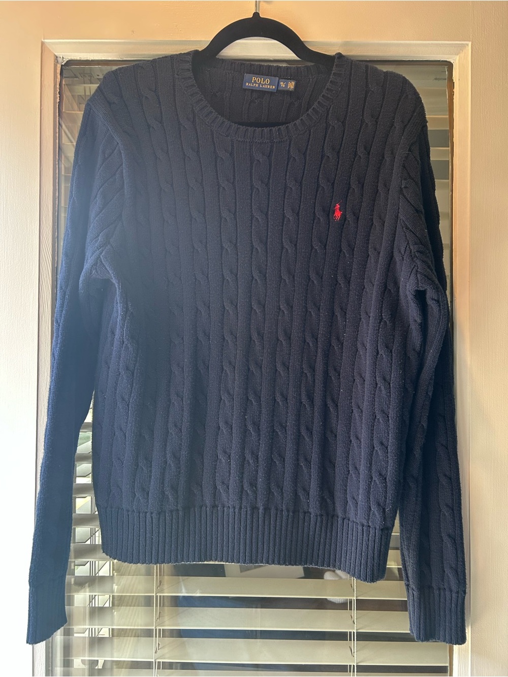 Polo Ralph Lauren Navy Blue Cable Knit Crew Neck Sweater. Size XL